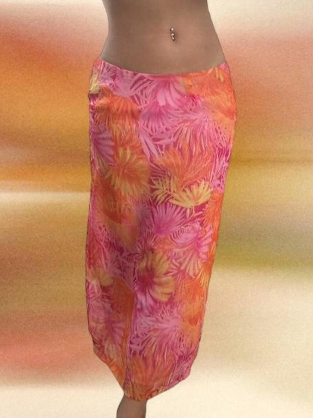 Vintage CLIO y2k coral pink & orange tropical floral print maxi skirt Y2K era ⭐️